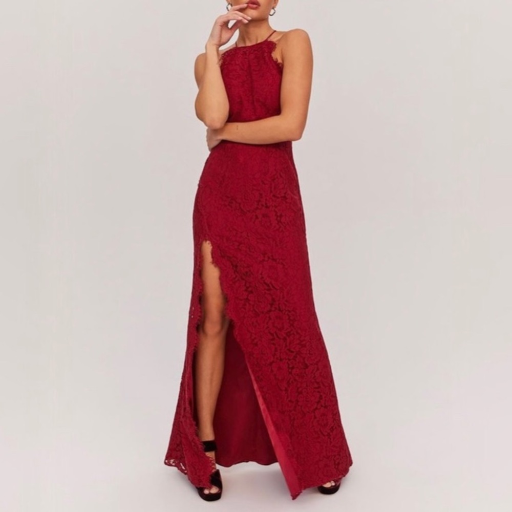 Red lace maxi dress